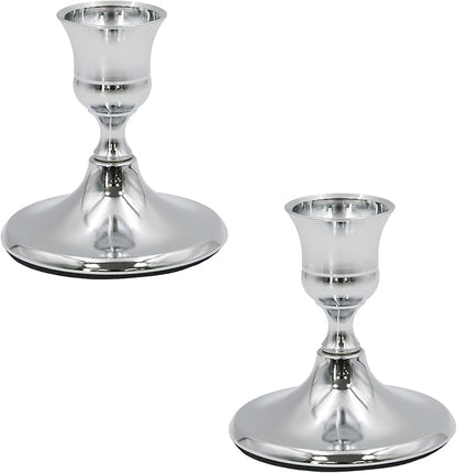 2 Pcs Silver Taper Candle Holders 2.8 Inch Vintage Short Skinny Metal Candlestick Holders for Table Centerpieces