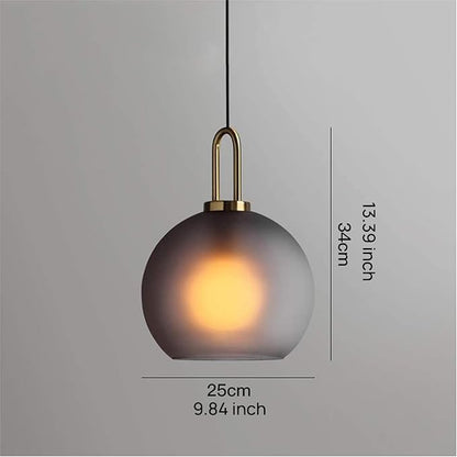 250mm Frosted Grey Spherical Glass Pendant Light, Frosted Grey Glass Globe with Brass Socket Hanging Lamp for Kitchen Island (25CM)