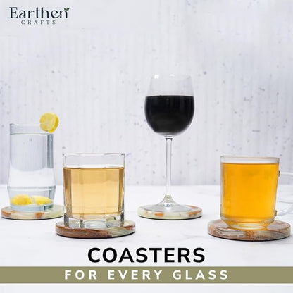 Marble Coasters Set of 4 for Drinks Green Onyx Handmade 4 Inches Stone Drink Coaster for Bar Accessories, Dining Table, Office Desk, Home Decor & Ideal