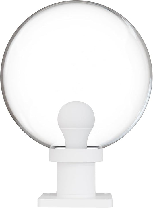 KASTLITE 12" Globe Pier Mount Outdoor Lighting with LED Lamp | UV & Waterproof Pillar & Column Lights | Deck Driveway Yard Patio & Garden Fixture | Made in USA | Clear Cover, White Basic Base