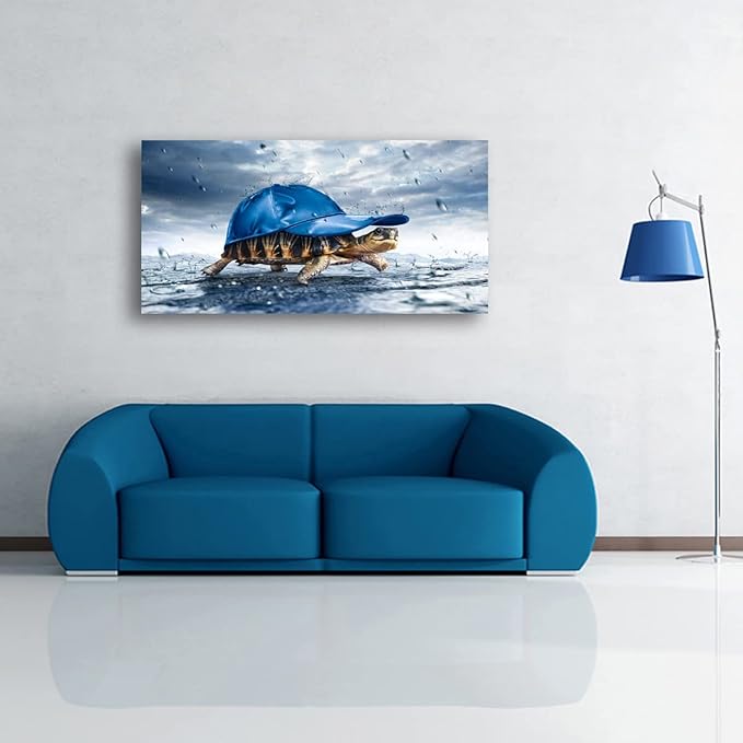 Lovely Sea Turtle Picture Canvas Wall Art for Bathroom Decor,Animal Canvas Print Paintings Artwork for Living Room Home Office Kitchen Wall Decoration,Stretched 20x40 inches Framed Ready to Hang