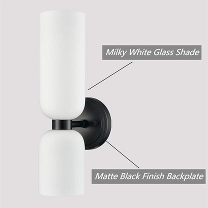 Black Wall Sconces Set of Two 2-Light Modern Wall Light Bathroom Vanity Light,Milky White Glass