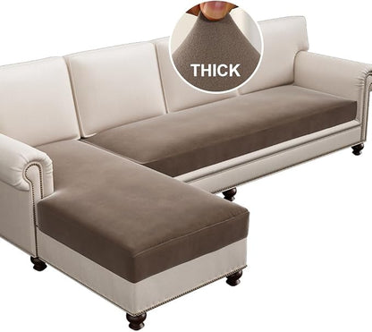 H.VERSAILTEX Fleece L Shaped Couch Cover 2 Piece Stretch Couch Covers for Sectional Sofa Thick Soft Sofa Cover for Dogs Feature Comfortable and Durable Fabric, (3 Seater + 1 Chaise, Taupe)