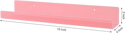 Dezzer 4 Pack Acrylic Shelves for Wall, 15" Acrylic Floating Shelves for Bathroom Bedroom, Invisible Bookshelf Wall Ledge Storage Shelf Books Perfume Toys Action Figure Display Shelves, Pink