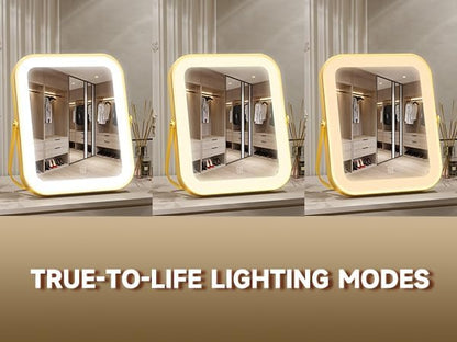 PRIMETEK Vanity Mirror with Lights, 10"x8" LED Lighted Makeup Mirror, Portable Makeup Mirror with Lights, Touch Screen, 3-Color Lighting, for Vanity Desk Tabletop, Bedroom