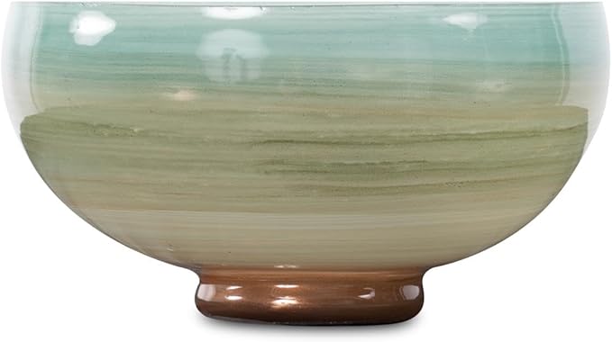 Howard Elliott Multicolor Capri Stripe Glass Bowl for Home & Table Centerpiece Decor, Modern Abstract Ombre Design Glass Bowl for Living Room, Bedroom & Hallway Centerpiece, 5.25 x 10 x 10 Inch