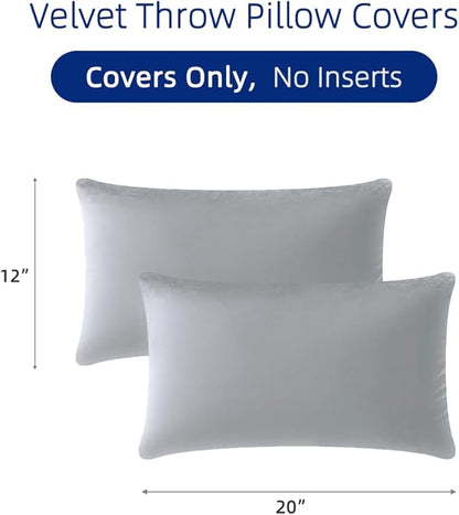 QUORGVES Light Grey Velvet Pillow Covers 12x20 Inch Set of 2, Soft Solid Decorative Lumbar Throw Pillow Covers, Decor Cushion Covers for Bed Sofa Couch Bedroom Living Room - Light Gray