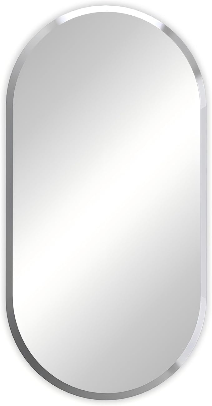 Frameless Oblong Wall Mirror: Decorative Oval Mirrored Glass Vanity with Beveled Silver Edge for Bathroom Bedroom Livingroom Dining Room Entryway Hallway, 40 x 20 inch