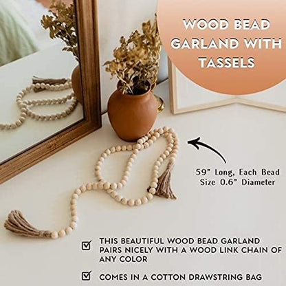 Decorative Wood Chain Link and Bead Garland Set | Coffee Table Decor | Modern Farmhouse Decor Set | Bookshelf Decor | Boho Decorations for Living Room Bedroom Entryway | Book Decor I White