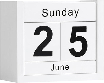 Wooden Block Calendar for Desk, Daily Desktop Perpetual Desk Calendar, Cute Date Display Blocks Desk Accessory for Home Office Decor, Teacher, Classroom, Reusable Yearly, White