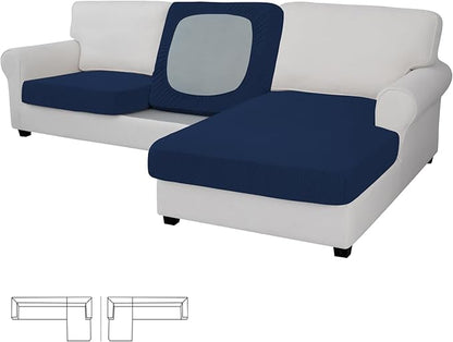 Easy-Going Stretch 3 Pieces Couch Cushion Covers for Sectional Sofa Left/Right L Shape Chaise Lounge Sofa Seat slipcover Anti-Slip Sofa Cover Soft (2 Seater + 1 Chaise, Navy)
