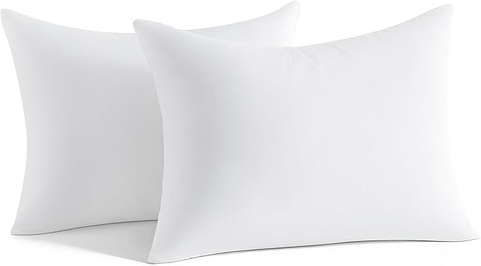 Oubonun 12 x 16 Throw Pillow Inserts - Soft, Plush & Decorative Down Alternative Pillows for Couch Sofa Bed, Machine Washable - White, Pack of 2