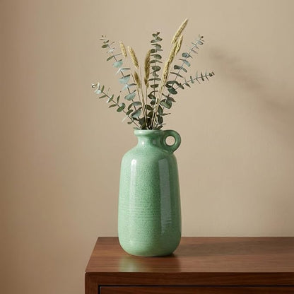 Sunddo Green Ceramic Vase 10 Inch - Modern Decorative Vase with 1 Handle, Table, Shelf Bookshelf, Mantel, Entryway Decor and Centerpieces