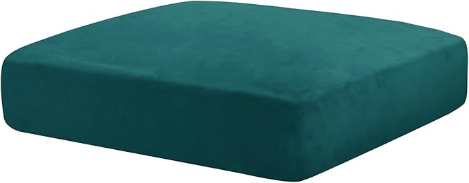 MAXIJIN Velvet Stretch Cushion Cover Fitted Couch Cushion Slipcovers 1 Pack Arm Chair Seat Cushion Cover for Individual Cushion Sofa Chair with Elastic Bottom (Chair Cushion, Blackish Green)