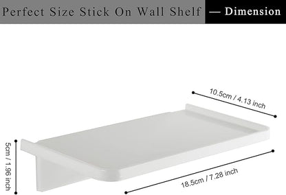 JDYOOMI Acrylic Floating Wall Shelves - Small Stick-on Wall Mounted Phone Shelf Holder Wipes Rack Smart Speaker Shelf for Bathroom,Kitchen,Toilet,Bedroom,Office - White
