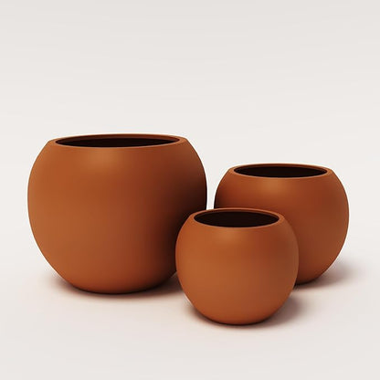 DTY Signature Mount Sherman Modern Indoor Outdoor Fiberstone Sphere Planter, Durable Round Garden Pot, Weather Resistant, Drainage Hole & Rubber Plug - Small, Terracotta