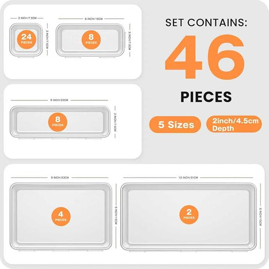 A-LuGei 【46PCS & 5Sizes】 Clear Drawer Organizer,【Hold 277 Items】 Makeup Organizer, Bathroom Organizers and Storage, Organization and Storage, Organizer Bins for Office Vanity Kitchen Tool Trays