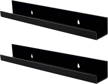 evron Acrylic Floating Shelves – 2 Pack Black Wall Shelf for Bathroom, Bedroom, or Kitchen – Easy Installation with Adhesive (No-Drill) or Screws (Drill Required) – 13.8" Modern Rack (Black 2 Pack)