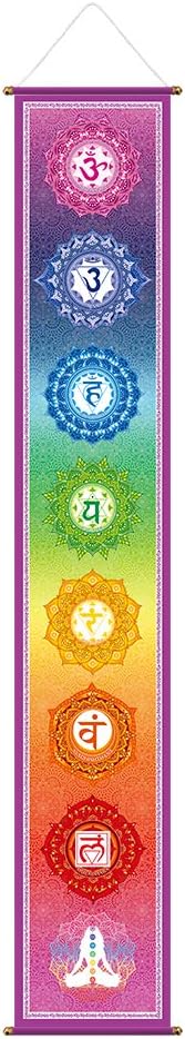 Funnytree 12"x71" Large Yoga Tapestry Meditation Studio Room 7 Chakra Mandala Hanging Banner Wall Poster Door Decor Porch Sign Indoor Outdoor Durable Fabric