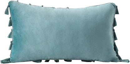 vctops Velvet Soft Solid Decorative Throw Pillow Cover with Tassels Boho Accent Cushion Case for Couch Bedroom Car Aqua Green 12''x20''
