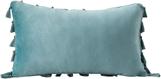 vctops Velvet Soft Solid Decorative Throw Pillow Cover with Tassels Boho Accent Cushion Case for Couch Bedroom Car Aqua Green 12''x20''