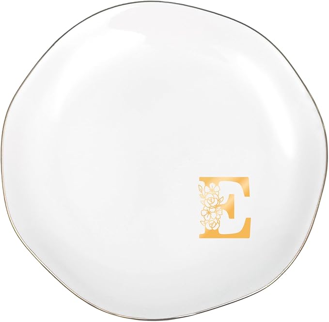 Initials Ring Dish Jewery Tray with Personalized E Monogrammed, Decorative Trinket Dish for Rings Earrings Necklaces Bracelet Watch Keys, Women Wife Friend Birthday Wedding Christmas Gifts