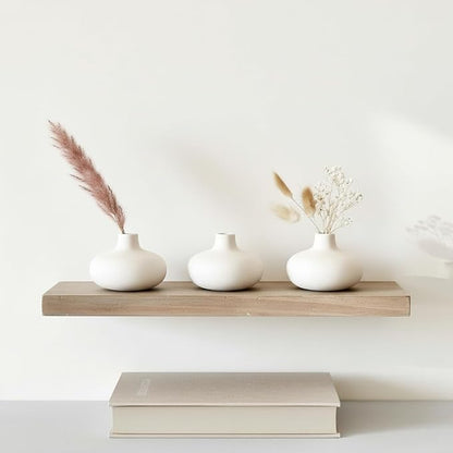 Carrot's Den - Set of 6 Nordic Minimalist White Ceramic Donut Bud Vases for Decor | Modern Boho Vases for Dry Flowers + House Plants | Wedding, Bookshelf, Home Decor, Coffee Table, Centerpiece (White)