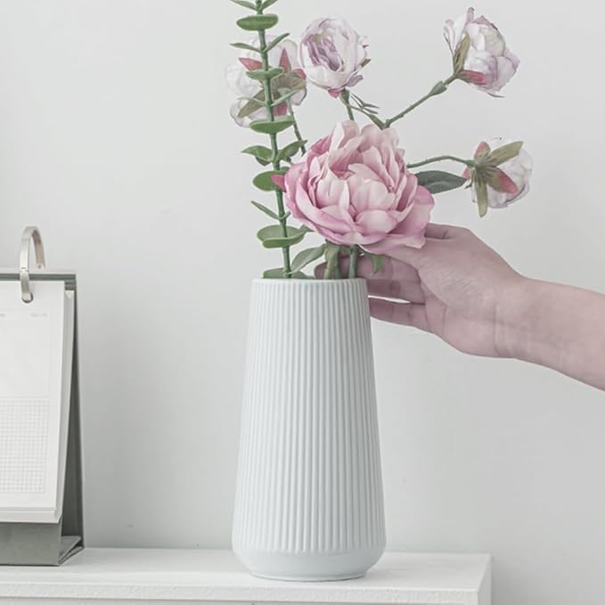 White Ceramic Vase, Minimalist Modern Flower Vases for Home Decor, Decorative for Pampas Grass, Small Vase for Home Living Room Farmhouse Office Decor
