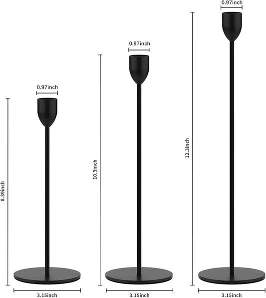 Ohtomber 3PCS Black Taper Candle Sticks Holder, Candlesticks Centerpiece Wedding Table Decor, Fit Pillar 3/4" Thick Tapered & Led Candles