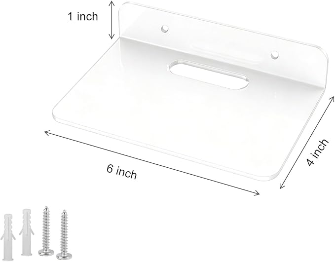 Small Floating Shelves Acrylic Wall Shelf 2 Pack Hanging Shelves for Bedroom, Gaming Room, Living Room, Bathroom, Office with Cable Clips (White)