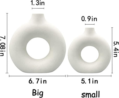 Ceramic Vases Set of 2,Modern Vases for Home Decor, White Boho Style for Living Room Kitchen Mantle Bedroom Dining Table Office Farmhouse Decorative Design