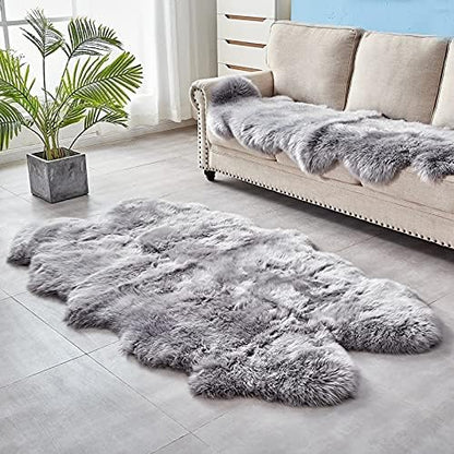 HUAHOO Premium Genuine Sheepskin Rug Grey Real Australia Sheepskin Natural Luxury Fluffy Lambskin Fur Area Rug Seat Covers for Kids Bedroom Sofa Chair Cover Quarto Pelt/4' x 6' Silver Grey