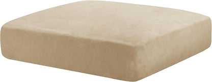 MAXIJIN Velvet Stretch Cushion Cover Fitted Couch Cushion Slipcovers 1 Pack Arm Chair Seat Cushion Cover for Individual Cushion Sofa Chair with Elastic Bottom (Chair Cushion, Camel)