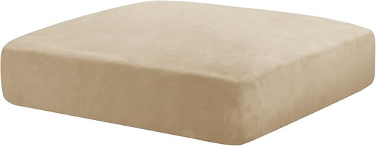 MAXIJIN Velvet Stretch Cushion Cover Fitted Couch Cushion Slipcovers 1 Pack Arm Chair Seat Cushion Cover for Individual Cushion Sofa Chair with Elastic Bottom (Chair Cushion, Camel)