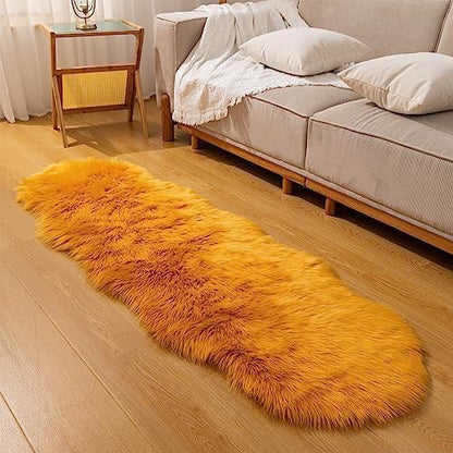 Faux Fur Rug Runner 2x6 ft Yellow - Machine Washable Super Soft Plush Shaggy Fluffy Area Carpet,Sheepskin Rug Fuzzy Floor Mat for Bedroom, Sofa,Living Room, Bedside, Nursery & Kids Room