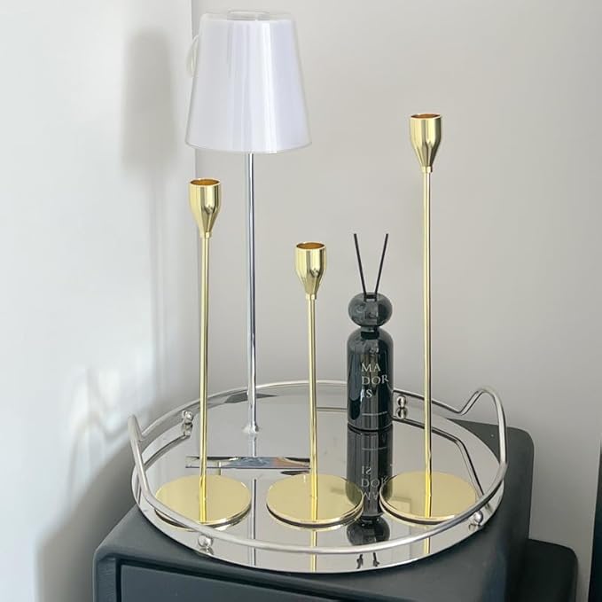 Delicate Light Gold Candlestick Holders of 3 PCS Taper Candle Stick Holders for 3/4" Taper&Led Candle, Elegant Candle Holder for Table Centerpiece/Wedding/Party/Dinning/Anniversary/Decor