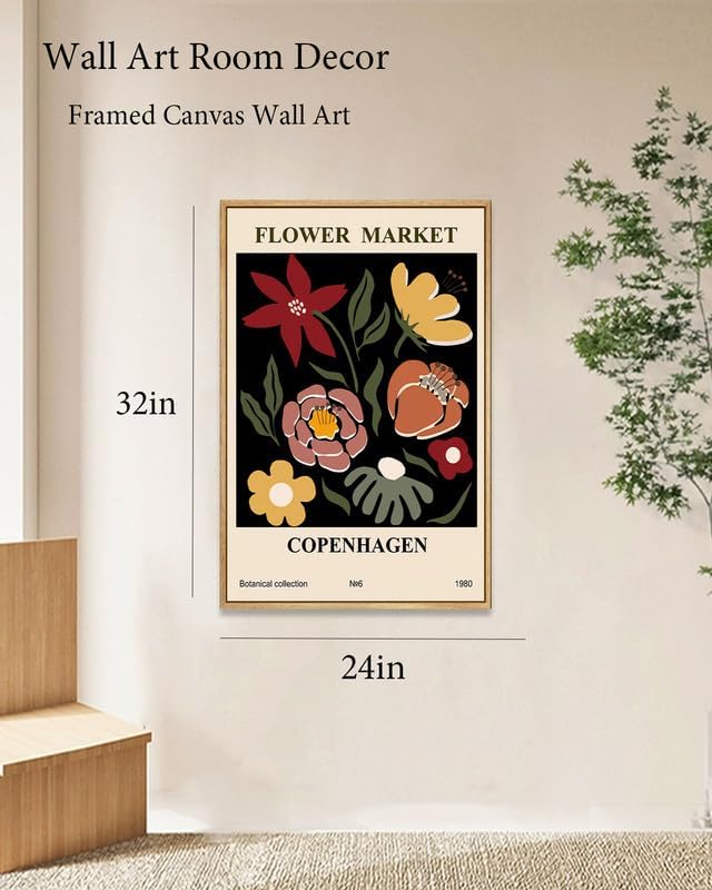 Zzuyi Framed Flower Market Wall Art,Vintage Flower Pictures,Minimalist Colorful Botanica Artwork Prints for For Living Room Bedroom Office 16x24 Inch