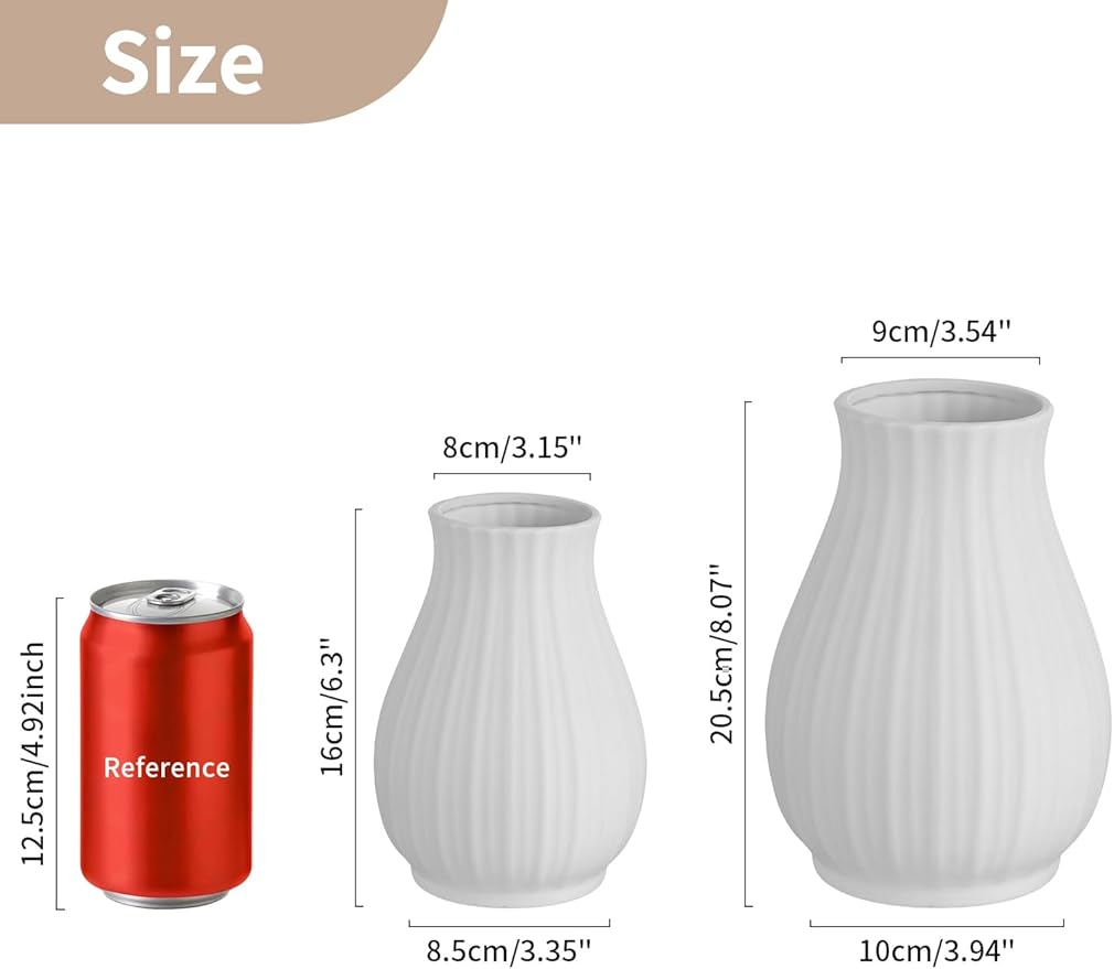 NUPTIO Ceramic Flower Vase for Bouquet: 6.3" Tall White Vases for Home Decor - Modern Decorative Table Centerpiece for Living Dining Room Kitchen Decor