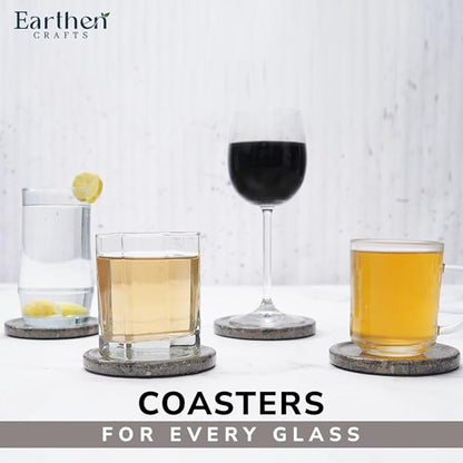 Marble Coasters Set of 4 Round Oceanic Handmade Modern 4" Inches Coasters for Drink, Stylish Drink Coaster for Dining Table