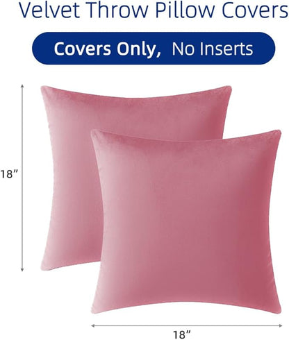 QUORGVES Pink Velvet Pillow Covers 18x18 Inch Set of 2, Soft Solid Decorative Square Throw Pillow Covers, Decor Cushion Covers for Bed Sofa Couch Bedroom Living Room