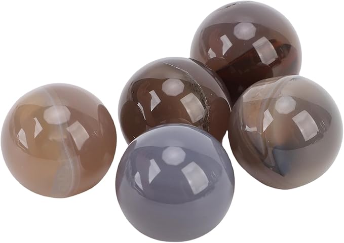Gray Agate Balls, Polished Mineral Stone Spheres for Home Decor, 5PCS Natural Agate Stone Balls for Aquarium Vase Filler Unique Gift