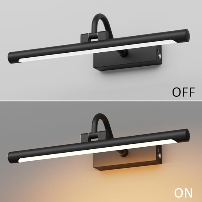 Aipsun 15.7" Black Picture Lights for Wall Rechargeable,10000mAh Battery Operated Art Light for Paintings,3CCT Dimmable, Rotatable Gallery Light for Pictures Display