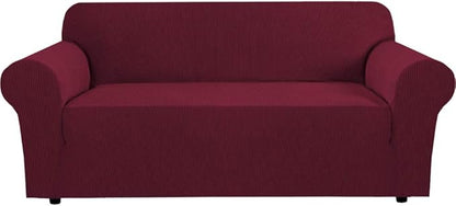 H.VERSAILTEX Stretch Sofa Covers for 3 Cushion Couch Covers Sofa Slipcovers for Living Room Feature Thick Checked Jacquard Fabric with Elastic Bottom, Sofa Large - Burgundy Red