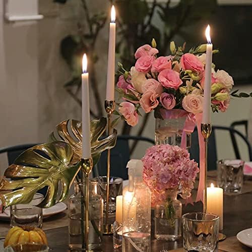 Candlestick Holders 6pcs Taper Candle Stick Holder Set, Mantel Brass Gold Candlestick Holder Set for 3/4" Taper&Led Candle, Modern Stylish Candle Decor for Wedding/Party/Dinning/Anniversary