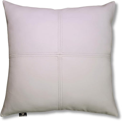 LL LEATHER LOVERS Lambskin Leather Pillow Cover, Hand Panel Stitched Leather Decorative Throw Pillow Covers for Couch Sofa Bed Living Room Garden (18x18 Inches, White Pack of 1)