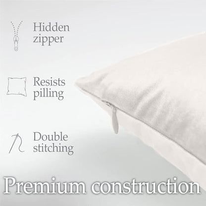 lalaLOOM Velvet Throw Pillow Covers, Set of 2 Decorative Square Pillows Home Decor, Soft Accent Cases, Silky Machine Washable Pillowcases for Sofa, Couch, Bedroom, Living Room, 16x16, Cream