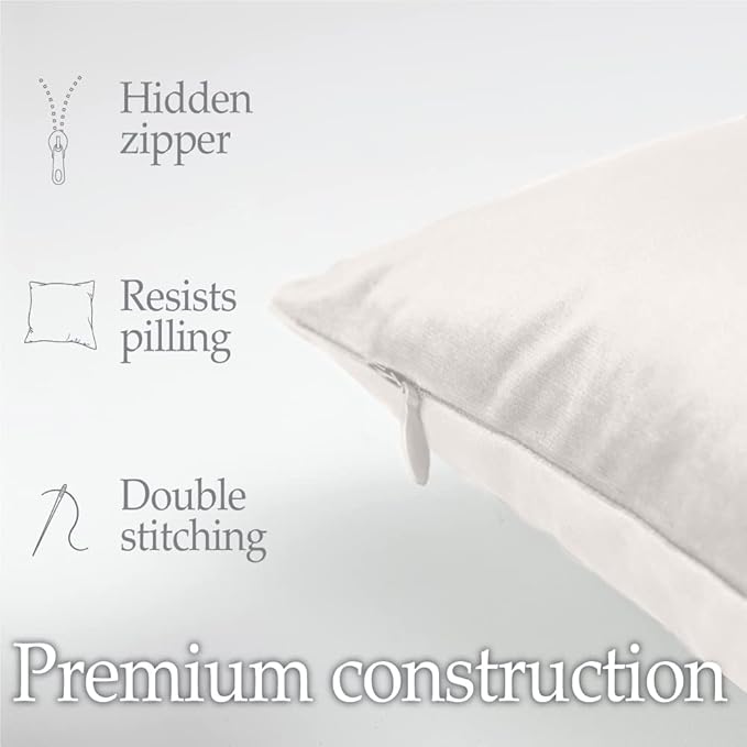 lalaLOOM Velvet Throw Pillow Covers, Set of 2, 24x24 Decorative Square Pillows Home Decor, Soft Accent Cases, Silky Machine Washable Pillowcases for Sofa, Couch, Bedroom, Living Room, Cream