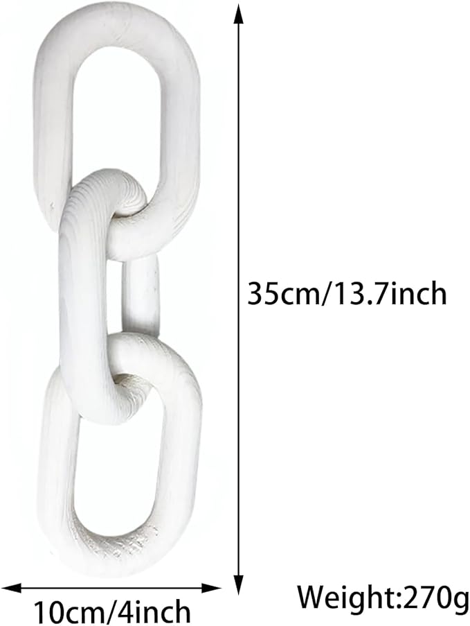 Wood Knot Decor, 3 Link Boho Wooden Chain Link Decor,Modern Rustic Home Decorations for Book Shelf Fireplace Coffee Table Living Room Décor (White)