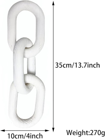 Wood Knot Decor, 3 Link Boho Wooden Chain Link Decor,Modern Rustic Home Decorations for Book Shelf Fireplace Coffee Table Living Room Décor (White)