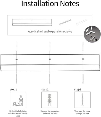 Sezanrpt 24 Inches Clear Floating Shelves for Wall, Acrylic Long Wall Shelf, Wall Mounted Shelves for Plants, Speaker, Radio, Funko Pop, Stuffed Animal, Books, Cosmetics, Toiletries, 2 Pack (24 Inch)